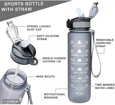 For Adults Water Bottle For Gym Office With Drinking Water Reminder 1000 Ml Bottle Pack Of 1 Black Plastic-thumb2