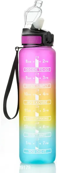 For Adults Water Bottle For Gym Office With Drinking Water Reminder 1000 Ml Bottle Pack Of 1 Multicolor Plastic-thumb0