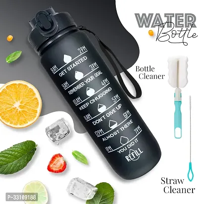 For Adults Water Bottle For Gym Office With Drinking Water Reminder 1000 Ml Bottle Pack Of 1 Black Plastic-thumb0