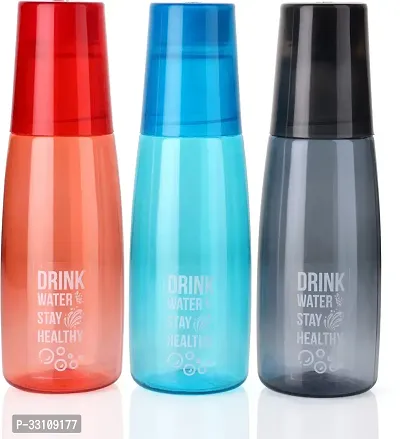 Water Bottle With Glass For Fridge 1000 Ml Bottle With Drinking Glass Pack Of 3 Multicolor Plastic-thumb0