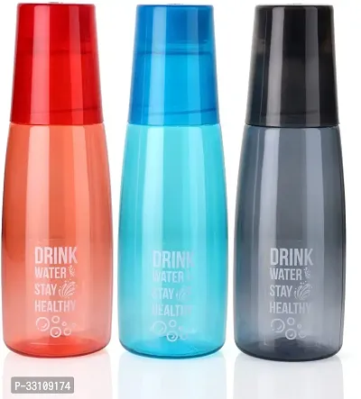 Water Bottle With Glass For Fridge Bottle With Drinking Glass 1000 Ml Bottle With Drinking Glass Pack Of 3 Multicolor Plastic-thumb2