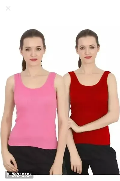 Stylish Fancy Cotton Blend Solid Camisoles For Women Pack Of 2-thumb0