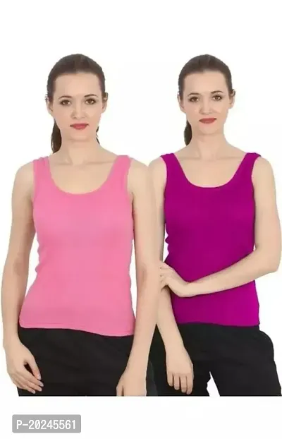 Stylish Fancy Cotton Blend Solid Camisoles For Women Pack Of 2