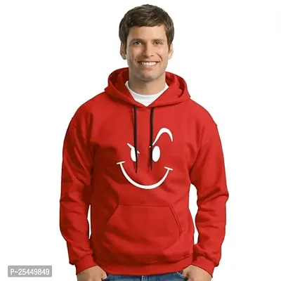 Elegant Red Cotton Blend Printed Long Sleeves Hoodies For Men