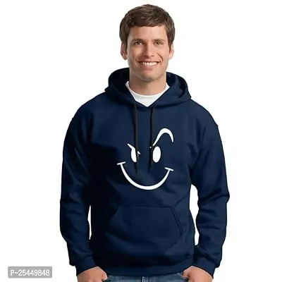 Elegant Blue Cotton Blend Printed Long Sleeves Hoodies For Men