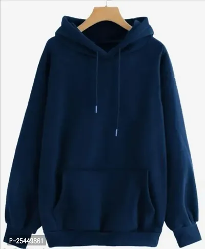 Elegant Blue Cotton Blend Solid Long Sleeves Hoodies For Men