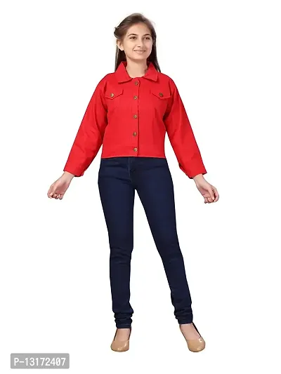 Stylish Fancy Cotton Blend Solid Denim Jacket For Girls-thumb0