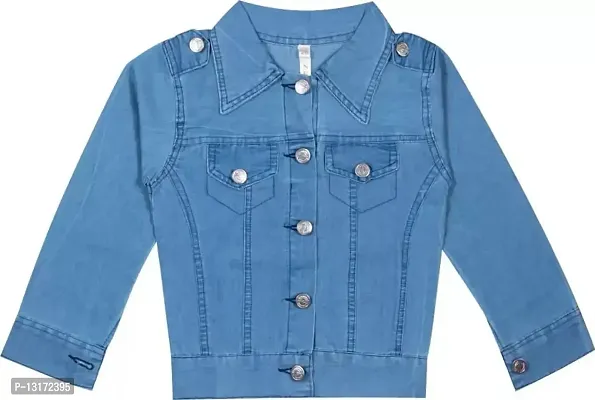 Stylish Fancy Cotton Blend Solid Denim Jacket For Girls-thumb0