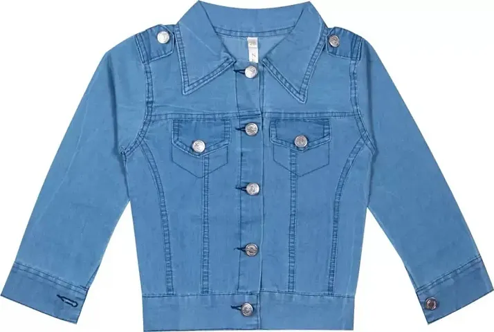 Stylish Fancy Cotton Blend Solid Denim Jacket For Girls