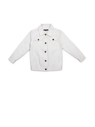 Style Quotient Girls White Solid Denim Jacket