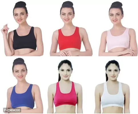 Stylish Multicoloured Cotton Blend Solid Bras For Women Pack Of 6-thumb0