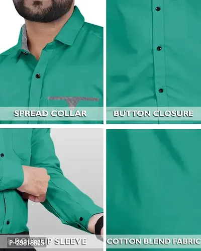 Stylish Green Cotton Blend Solid Long Sleeves Casual Shirt For Men-thumb4