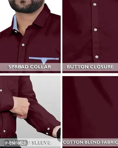 Stylish Maroon Cotton Blend Solid Long Sleeves Casual Shirt For Men-thumb4