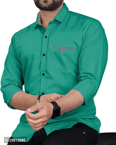 Stylish Green Cotton Blend Solid Long Sleeves Casual Shirt For Men