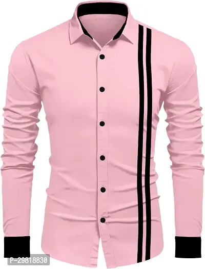 Stylish Pink Cotton Blend Solid Long Sleeves Casual Shirt For Men