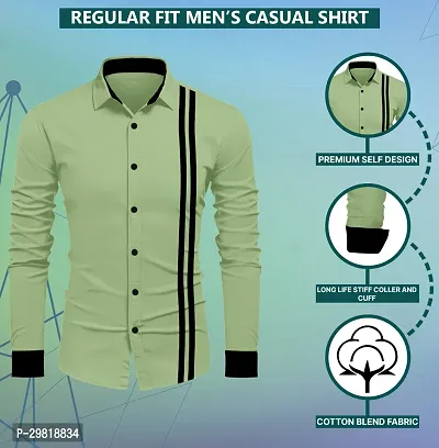 Stylish Light Green Cotton Blend Solid Long Sleeves Casual Shirt For Men-thumb2