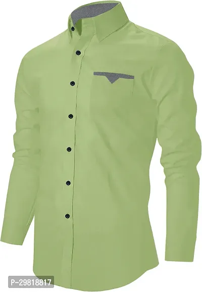 Stylish Light Green Cotton Blend Solid Long Sleeves Casual Shirt For Men-thumb4