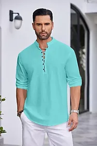 Reliable Turquoise Cotton Blend Solid Kurta For Men-thumb2