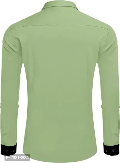 Stylish Light Green Cotton Blend Solid Long Sleeves Casual Shirt For Men-thumb3