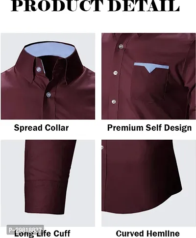 Stylish Maroon Cotton Blend Solid Long Sleeves Casual Shirt For Men-thumb4