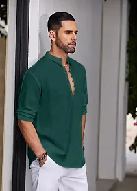 Reliable Green Cotton Blend Solid Kurta For Men-thumb2