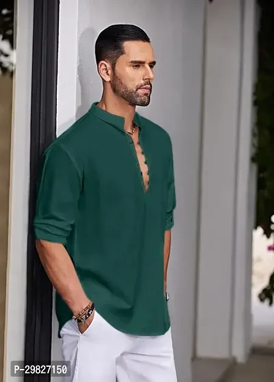 Reliable Green Cotton Blend Solid Kurta For Men-thumb3