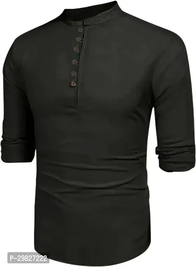 Reliable Black Cotton Blend Solid Kurta For Men