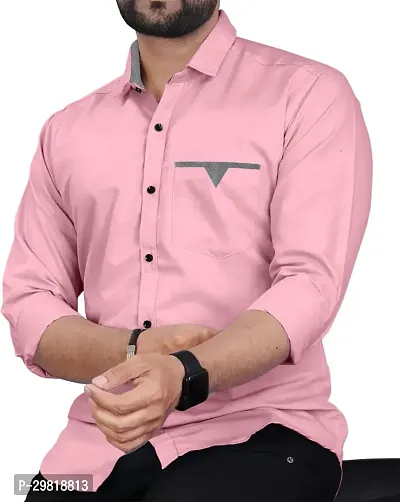 Stylish Pink Cotton Blend Solid Long Sleeves Casual Shirt For Men