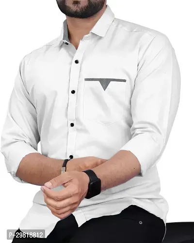 Stylish White Cotton Blend Solid Long Sleeves Casual Shirt For Men