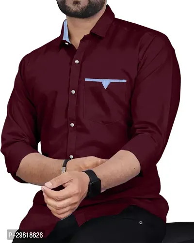 Stylish Maroon Cotton Blend Solid Long Sleeves Casual Shirt For Men-thumb0