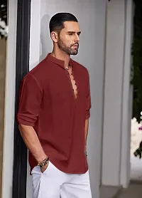 Reliable Maroon Cotton Blend Solid Kurta For Men-thumb3