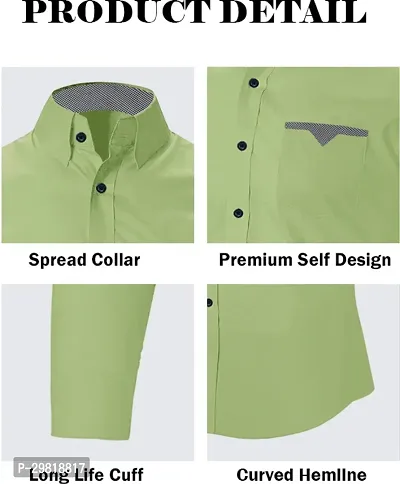 Stylish Light Green Cotton Blend Solid Long Sleeves Casual Shirt For Men-thumb5