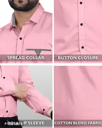 Stylish Pink Cotton Blend Solid Long Sleeves Casual Shirt For Men-thumb5