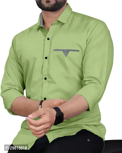 Stylish Light Green Cotton Blend Solid Long Sleeves Casual Shirt For Men