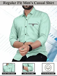 Stylish Light Blue Cotton Blend Solid Long Sleeves Casual Shirt For Men-thumb3