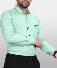 Stylish Light Blue Cotton Blend Solid Long Sleeves Casual Shirt For Men-thumb2