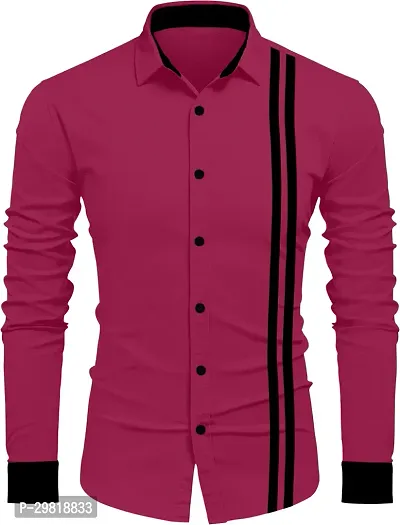 Stylish Pink Cotton Blend Solid Long Sleeves Casual Shirt For Men-thumb0