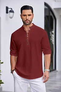 Reliable Maroon Cotton Blend Solid Kurta For Men-thumb2