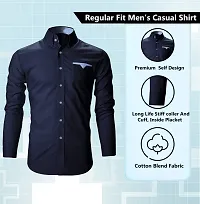 Stylish Dark Blue Cotton Blend Solid Long Sleeves Casual Shirt For Men-thumb1