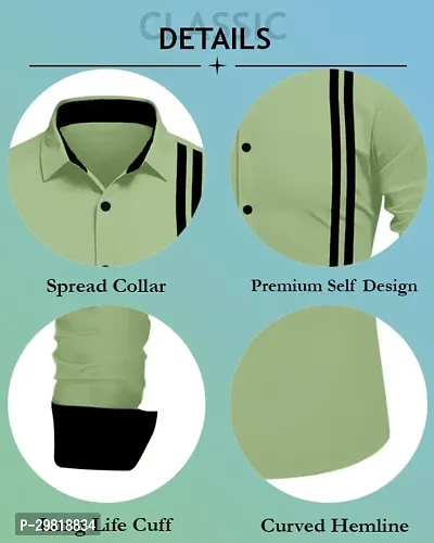 Stylish Light Green Cotton Blend Solid Long Sleeves Casual Shirt For Men-thumb5