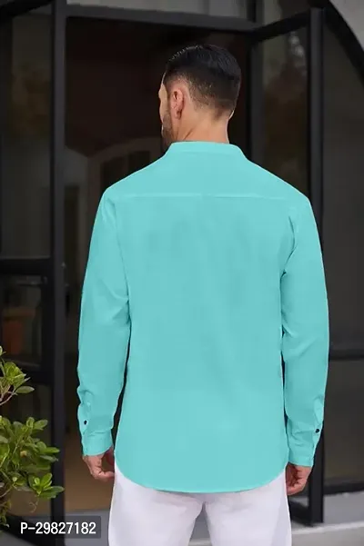 Reliable Turquoise Cotton Blend Solid Kurta For Men-thumb2