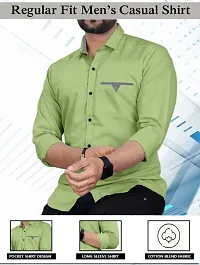 Stylish Light Green Cotton Blend Solid Long Sleeves Casual Shirt For Men-thumb2