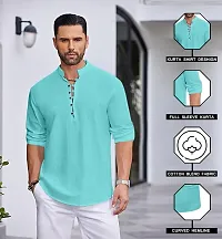 Reliable Turquoise Cotton Blend Solid Kurta For Men-thumb4