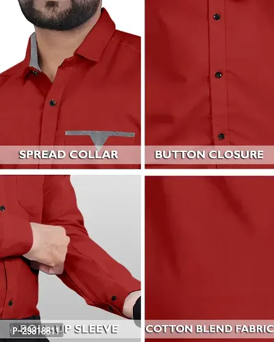 Stylish Red Cotton Blend Solid Long Sleeves Casual Shirt For Men-thumb4