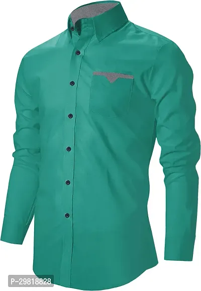 Stylish Green Cotton Blend Solid Long Sleeves Casual Shirt For Men-thumb4