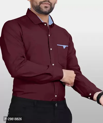 Stylish Maroon Cotton Blend Solid Long Sleeves Casual Shirt For Men-thumb2