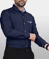 Stylish Dark Blue Cotton Blend Solid Long Sleeves Casual Shirt For Men-thumb2