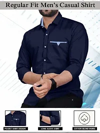 Stylish Dark Blue Cotton Blend Solid Long Sleeves Casual Shirt For Men-thumb3