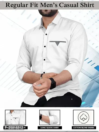 Stylish White Cotton Blend Solid Long Sleeves Casual Shirt For Men-thumb4