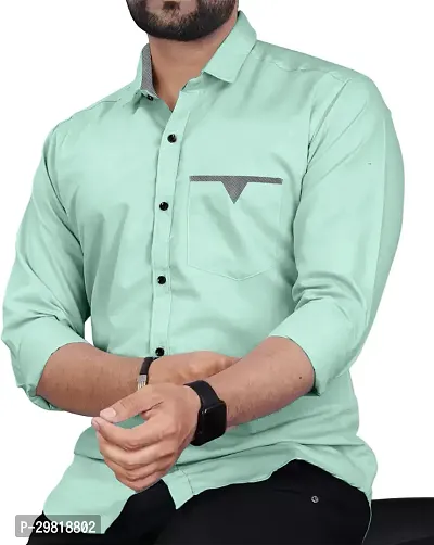 Stylish Light Blue Cotton Blend Solid Long Sleeves Casual Shirt For Men